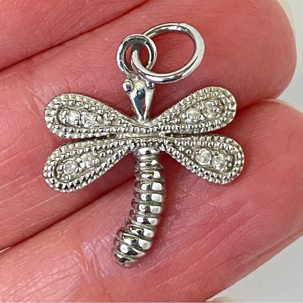 Vintage Silver Tone Pave Prong Set Rhinestone Dragonfly Pendant 925 NOT Silver